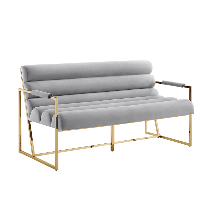 Posh Living Makynlee Velvet Settee Loveseat Grey/Gold