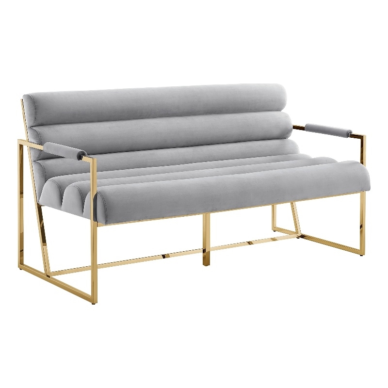 Posh Living Makynlee Velvet Settee Loveseat Grey/Gold