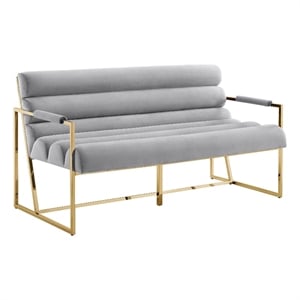 Posh Living Makynlee Velvet Settee Loveseat Grey/Gold