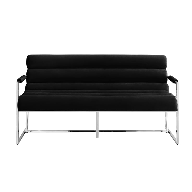 Posh Living Makynlee Velvet Settee Loveseat Black/Chrome