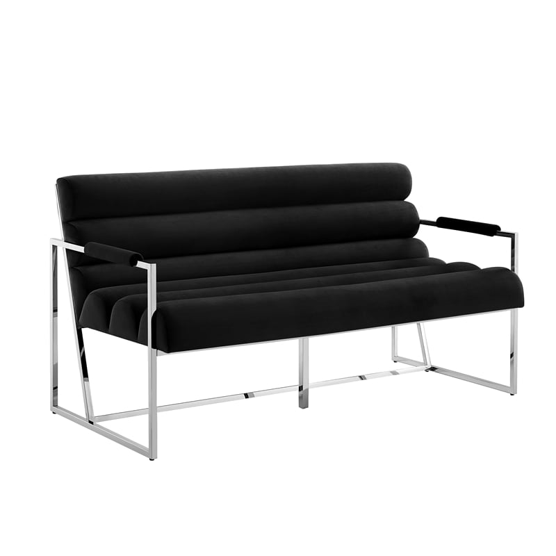 Posh Living Makynlee Velvet Settee Loveseat Black/Chrome