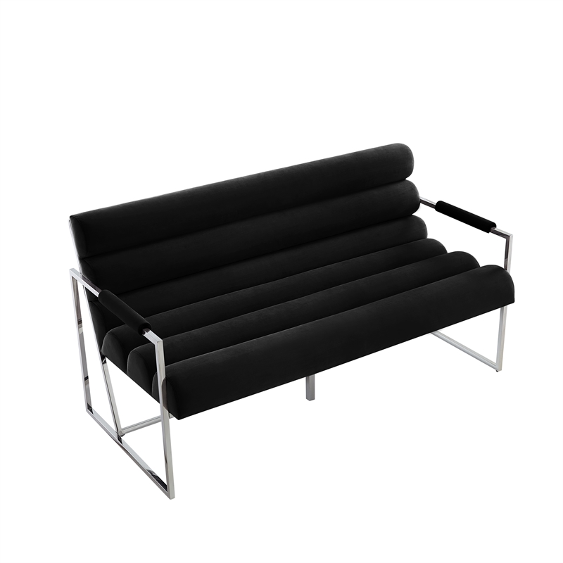 Posh Living Makynlee Velvet Settee Loveseat Black/Chrome