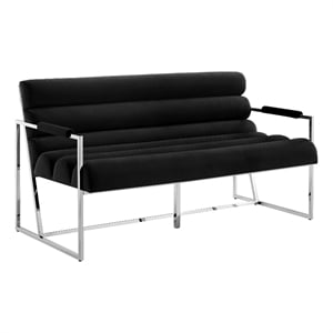 Posh Living Makynlee Velvet Settee Loveseat Black/Chrome