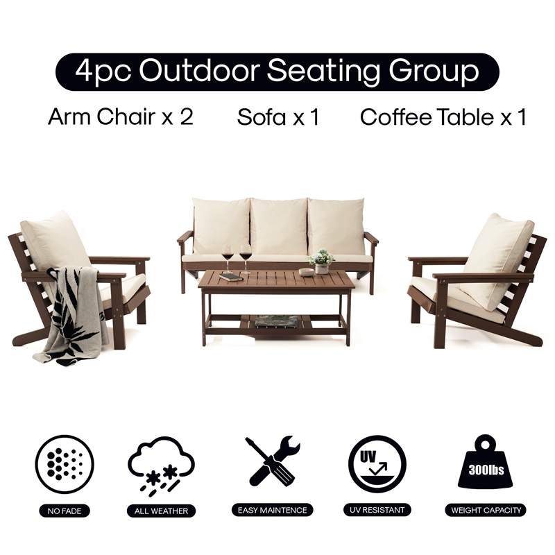 Posh Living Roberta  Outdoor 4pc Seating Group Teak
