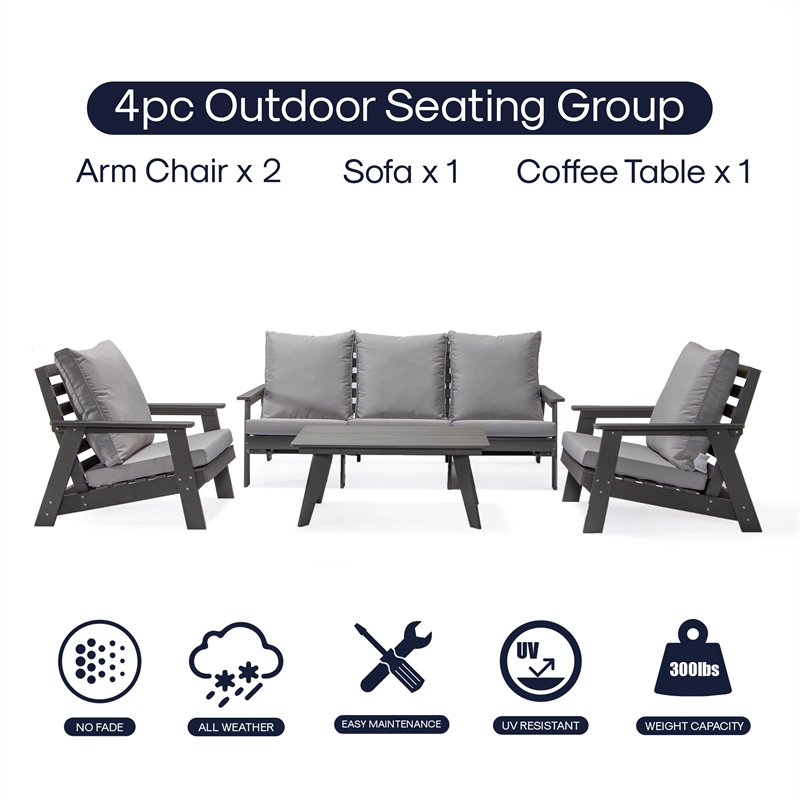 Posh Living Safia  Outdoor 4pc Seating Group Dark Grey