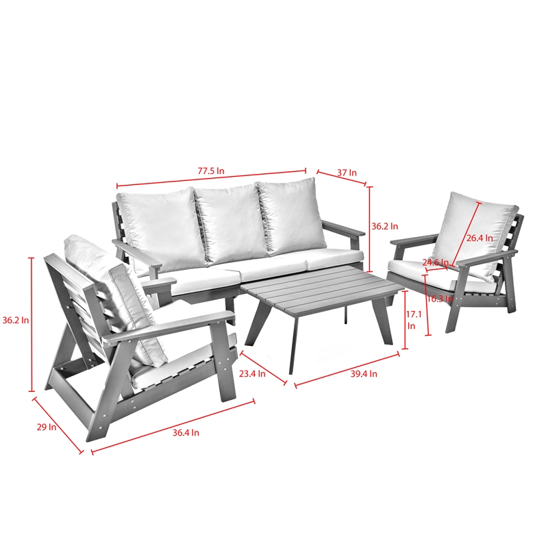 Posh Living Safia  Outdoor 4pc Seating Group Dark Grey