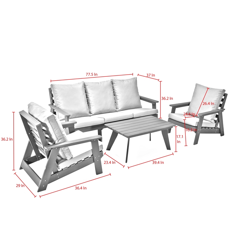 Posh Living Safia  Outdoor 4pc Seating Group Dark Grey