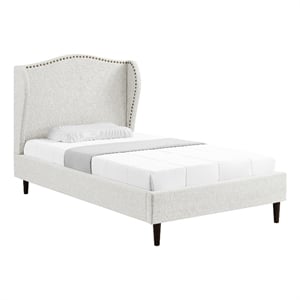 Posh Living Adelyne Linen & Solid Wood Platform Bed Full Size in Cream White