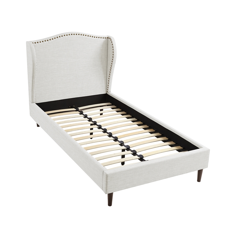 Posh Living Adelyne Linen & Solid Wood Platform Bed Full Size in Cream White