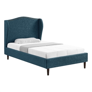 Posh Living Adelyne Linen & Solid Wood Platform Bed Full Size in Navy Blue