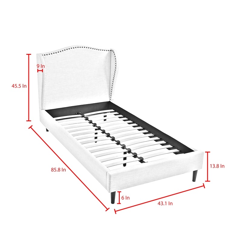 Posh Living Linen & Solid Wood Platform Bed Twin XL Size in Gray/Charcoal