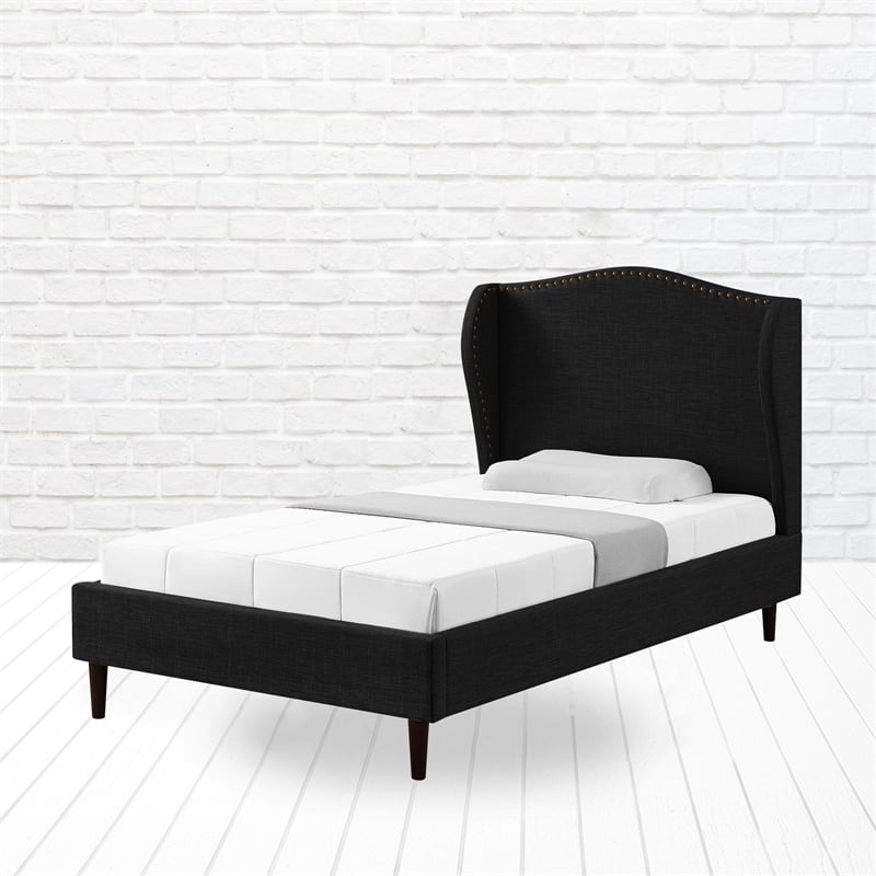 Posh Living Linen & Solid Wood Platform Bed Twin XL Size in Gray/Charcoal