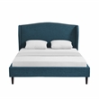Posh Living Adelyne Linen & Solid Wood Platform Bed Queen Size in Navy Blue