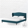Posh Living Adelyne Linen & Solid Wood Platform Bed Queen Size in Navy Blue