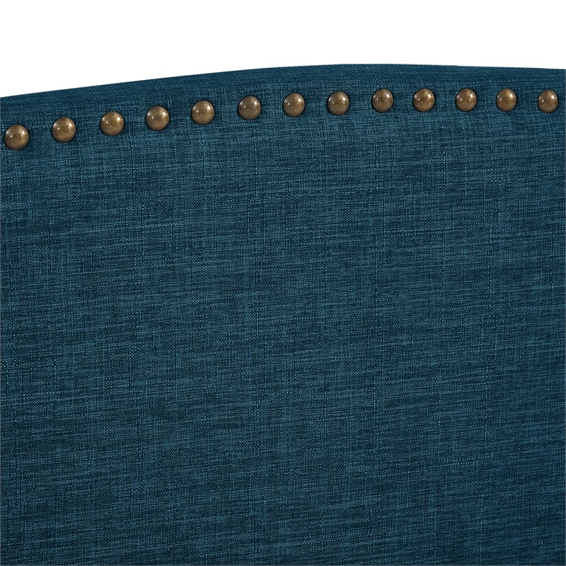 Posh Living Adelyne Linen & Solid Wood Platform Bed Queen Size in Navy Blue