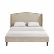 Posh Living Adelyne Linen & Brown Platform Bed Queen Size in Brown/Beige