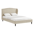 Posh Living Adelyne Linen & Brown Platform Bed Queen Size in Brown/Beige