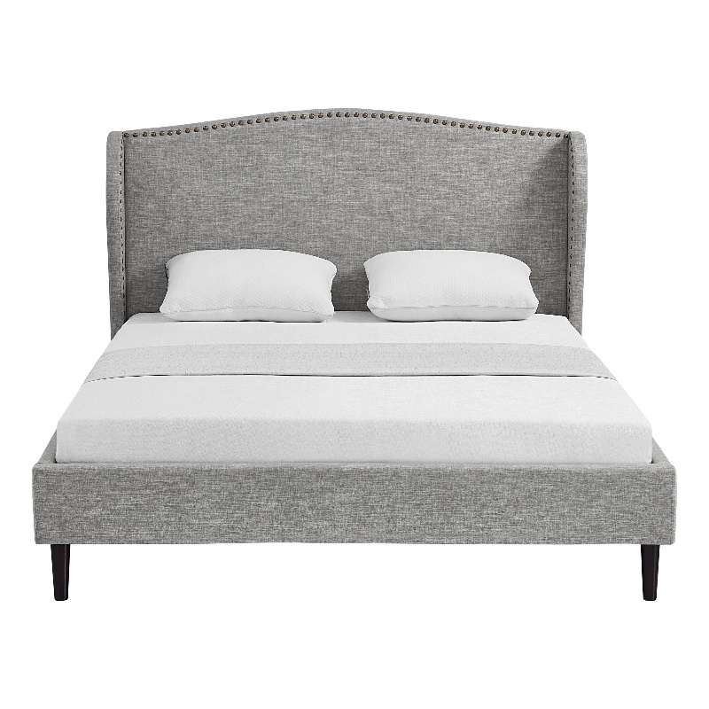 Posh Living Adelyne Linen & Solid Wood Platform Bed Queen Size in Gray