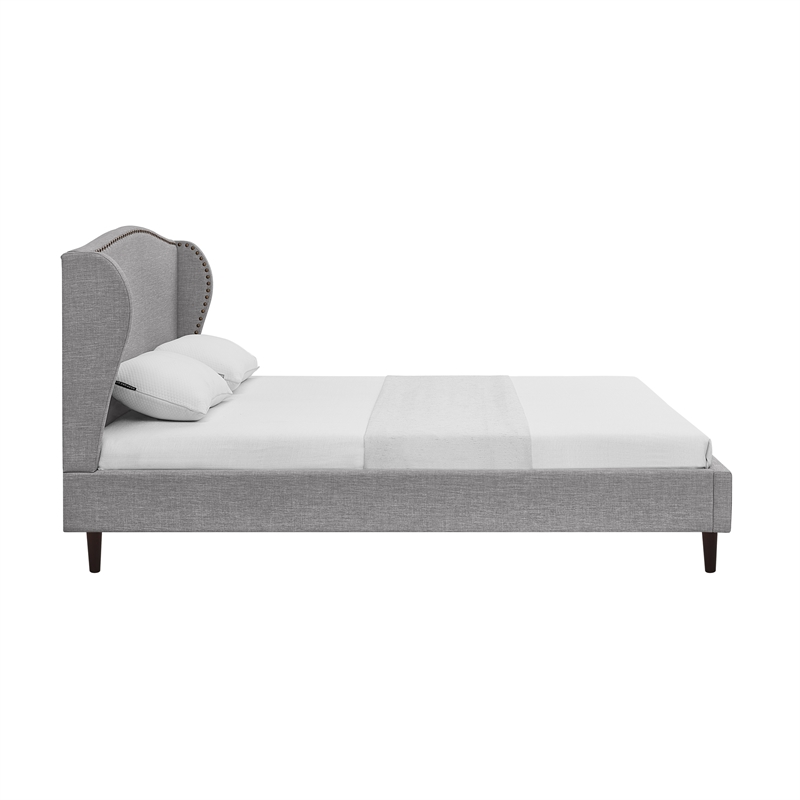 Posh Living Adelyne Linen & Solid Wood Platform Bed Queen Size in Gray