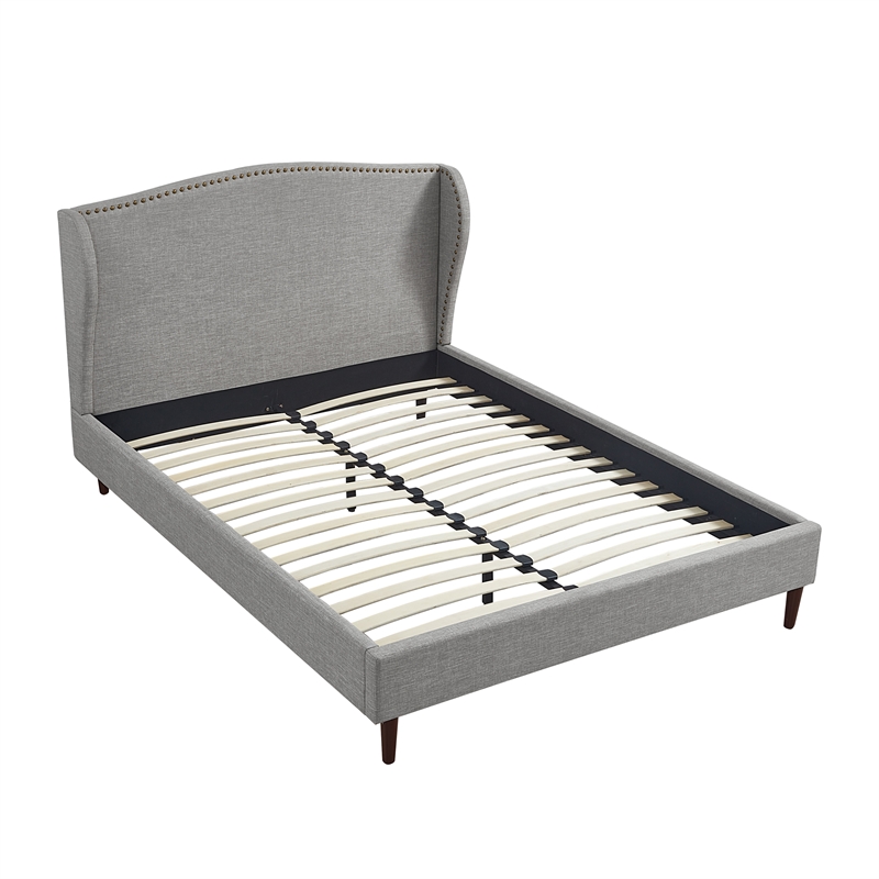 Posh Living Adelyne Linen & Solid Wood Platform Bed Queen Size in Gray