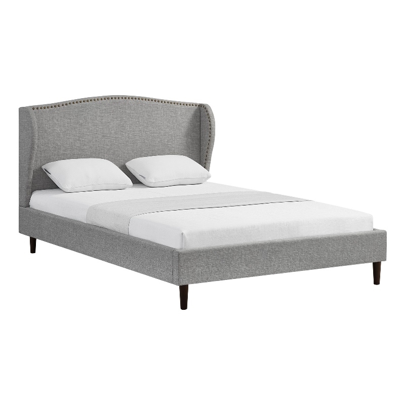 Posh Living Adelyne Linen & Solid Wood Platform Bed Queen Size in Gray