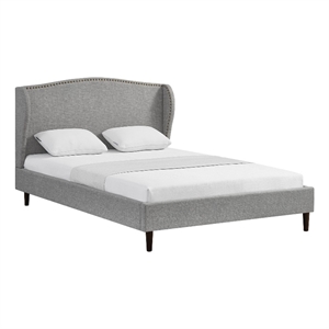 Posh Living Adelyne Linen & Solid Wood Platform Bed Queen Size in Gray