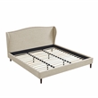Posh Living Adelyne Linen & Solid Wood Platform Bed King Size in Brown/Beige