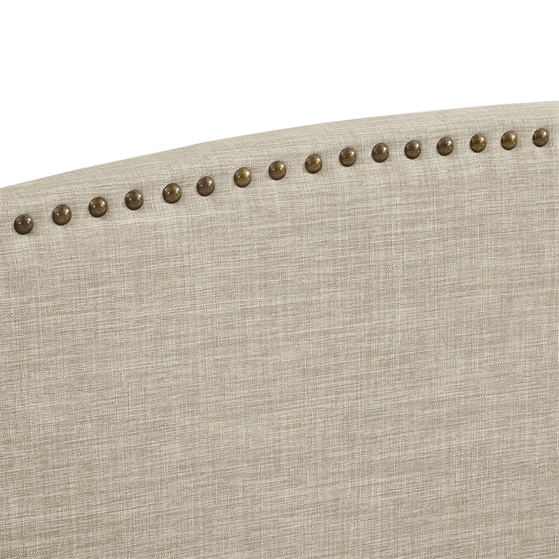 Posh Living Adelyne Linen & Solid Wood Platform Bed King Size in Brown/Beige