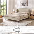 Posh Living Adelyne Linen & Solid Wood Platform Bed King Size in Brown/Beige