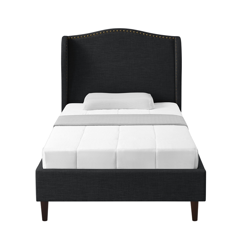 Posh Living Adelyne Linen & Solid Wood Platform Bed Full Size in Gary/Charcoal