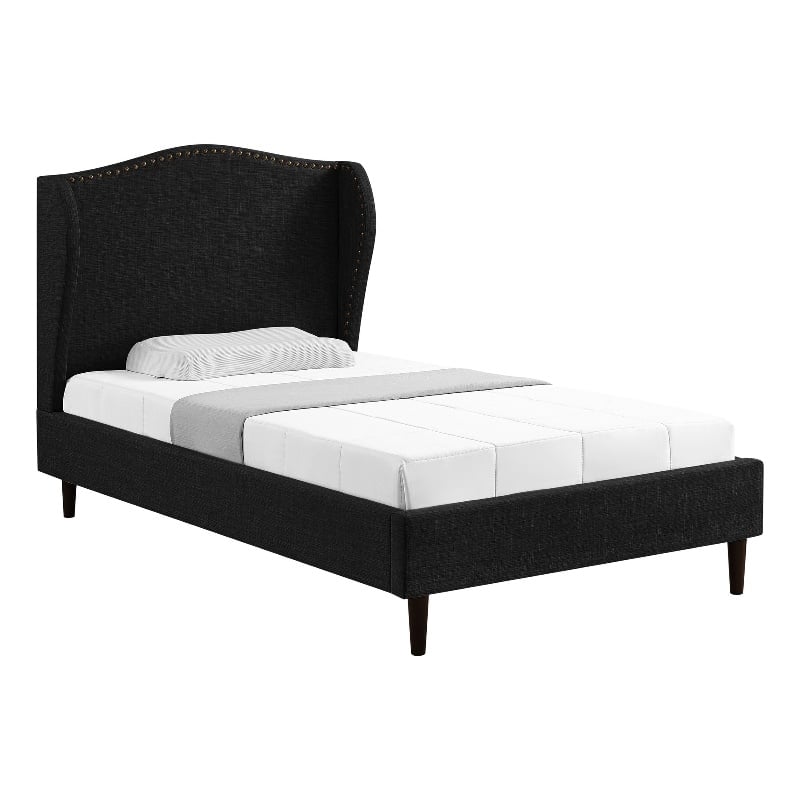 Posh Living Adelyne Linen & Solid Wood Platform Bed Full Size in Gary/Charcoal