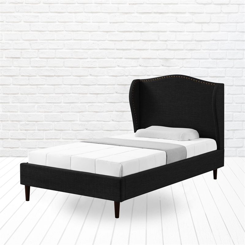 Posh Living Adelyne Linen & Solid Wood Platform Bed Full Size in Gary/Charcoal