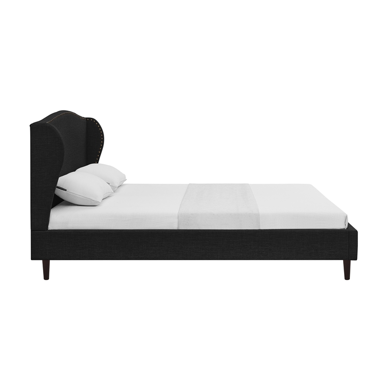 Posh Living Adelyne Linen & Solid Wood Platform Bed Queen Size in Gray/Charcoal