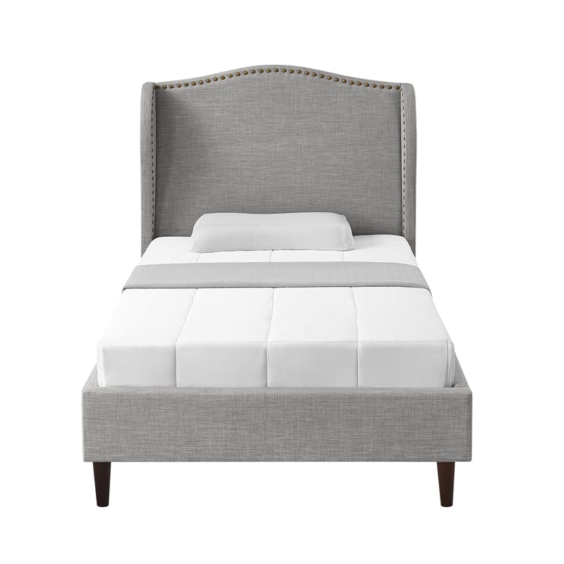 Posh Living Adelyne Linen & Solid Wood Platform Bed Full Size in Gray
