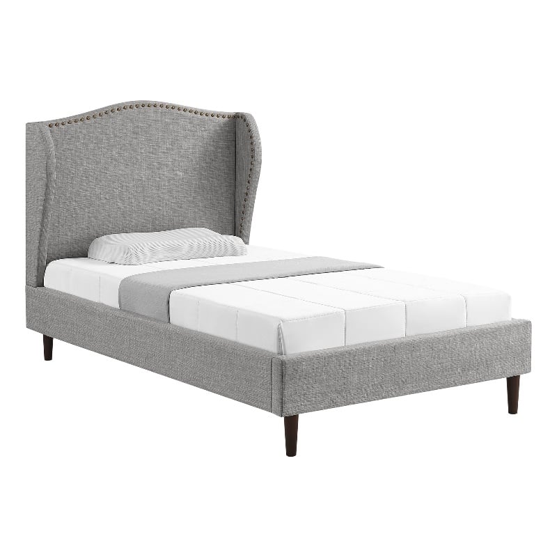Posh Living Adelyne Linen & Solid Wood Platform Bed Full Size in Gray