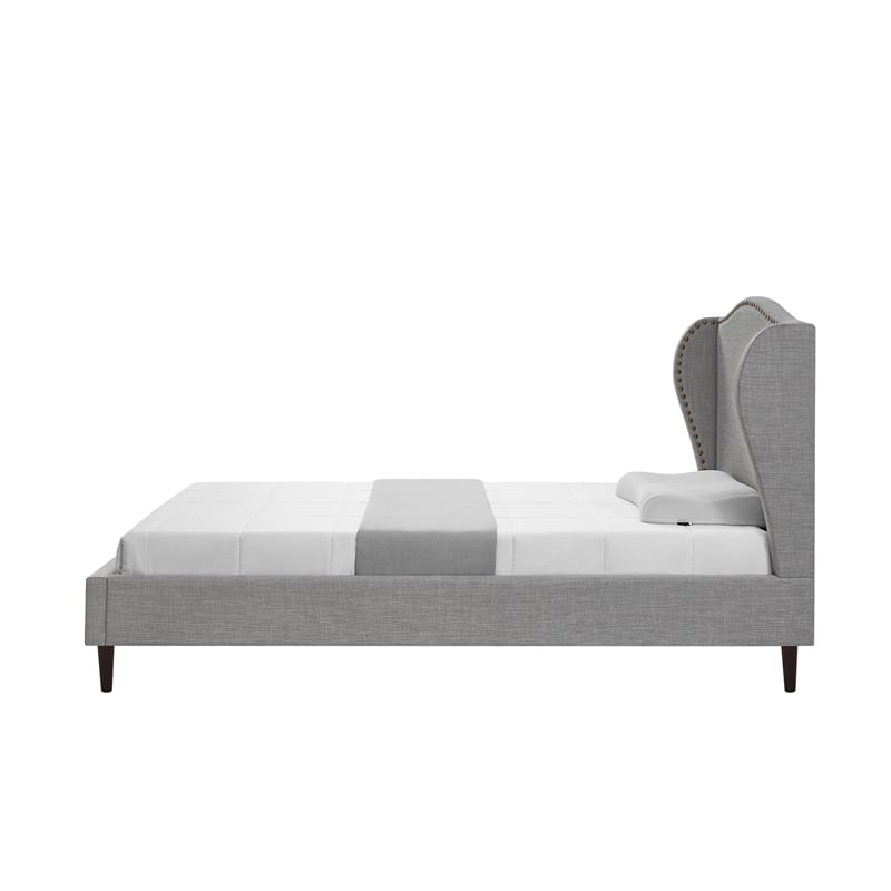 Posh Living Adelyne Linen & Solid Wood Platform Bed Full Size in Gray