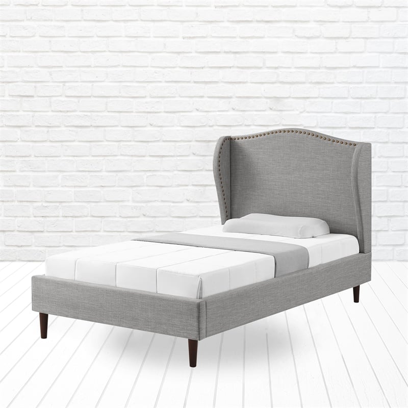 Posh Living Adelyne Linen & Solid Wood Platform Bed Full Size in Gray