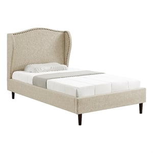 Posh Living Adelyne 43.1&quotW Linen & Solid Wood Bed Twin XL Size in Beige/Brown