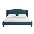 Posh Living Adelyne Linen & Solid Wood Platform Bed King Size in Navy Blue