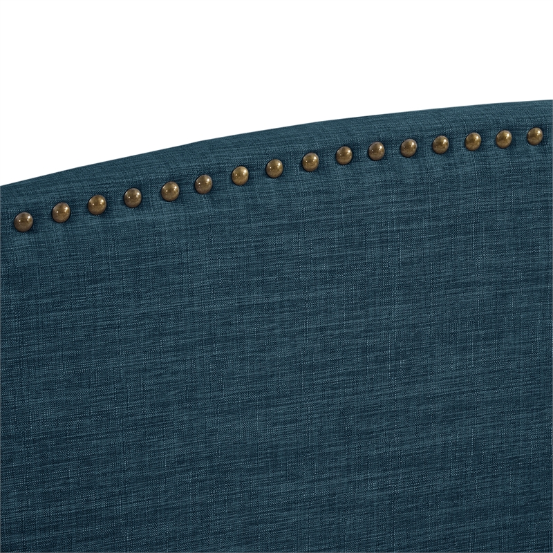 Posh Living Adelyne Linen & Solid Wood Platform Bed King Size in Navy Blue