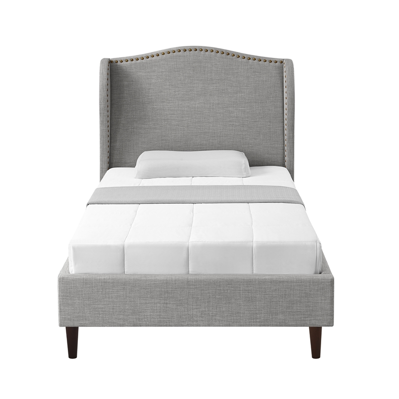 Posh Living Adelyne Linen & Solid Wood Platform Bed Twin XL Size in Gray