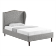 Posh Living Adelyne Linen & Solid Wood Platform Bed Twin XL Size in Gray