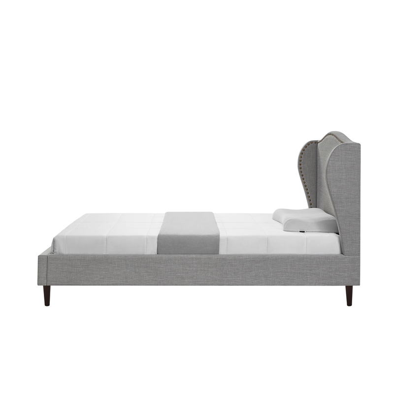 Posh Living Adelyne Linen & Solid Wood Platform Bed Twin XL Size in Gray