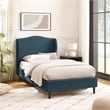 Posh Living Adelyne Linen & Solid Wood Platform Bed Twin XL Size in Navy Blue