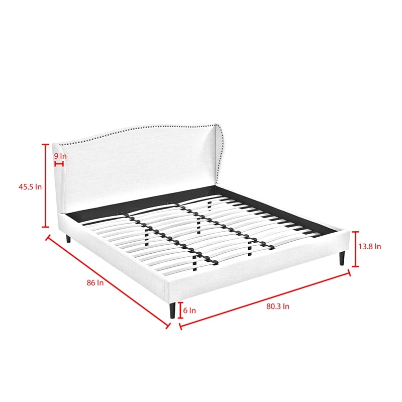 Posh Living Adelyne Linen & Solid Wood Platform Bed King Size in Gray