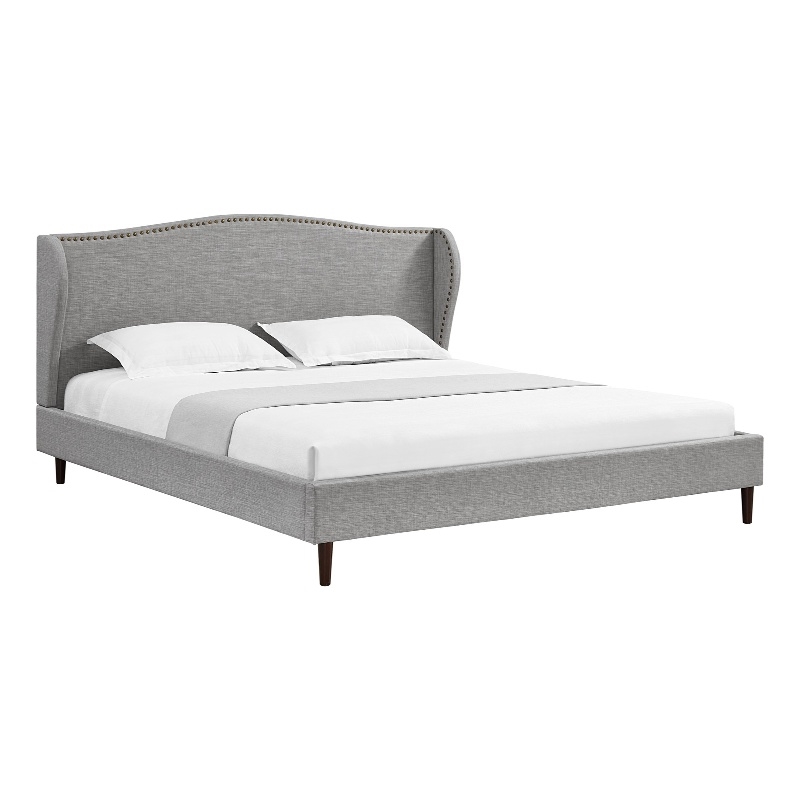 Posh Living Adelyne Linen & Solid Wood Platform Bed King Size in Gray