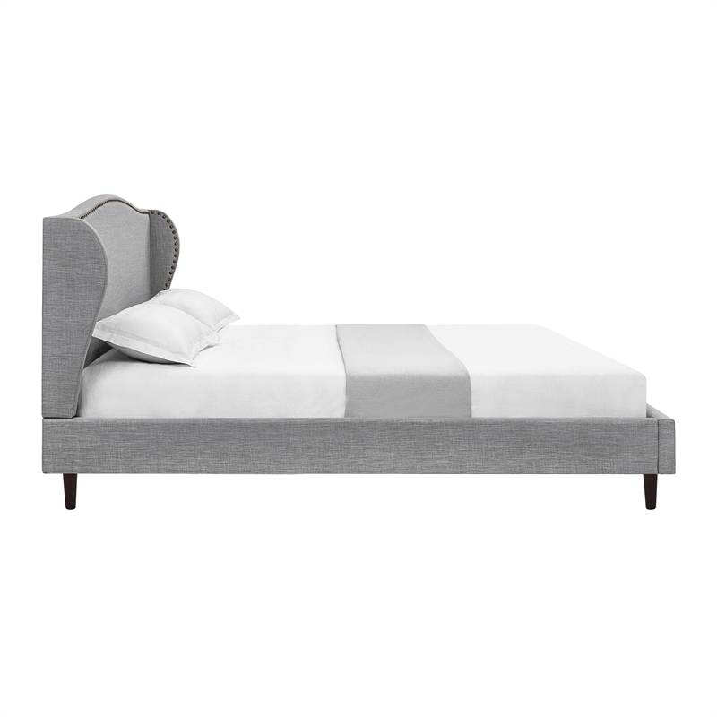 Posh Living Adelyne Linen & Solid Wood Platform Bed King Size in Gray