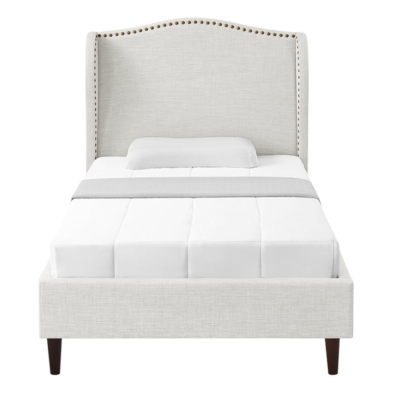 Posh Living Adelyne Linen & Solid Wood Platform Bed Twin XL Size in Cream White