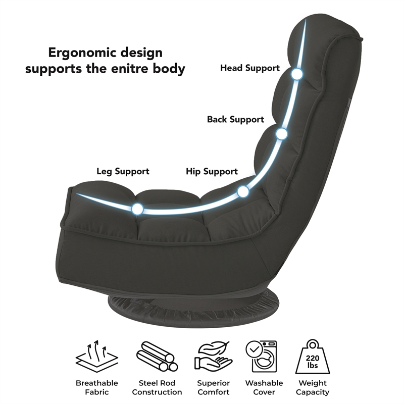 Posh Living Woodrow Linen Recliner/Floor Chair Black