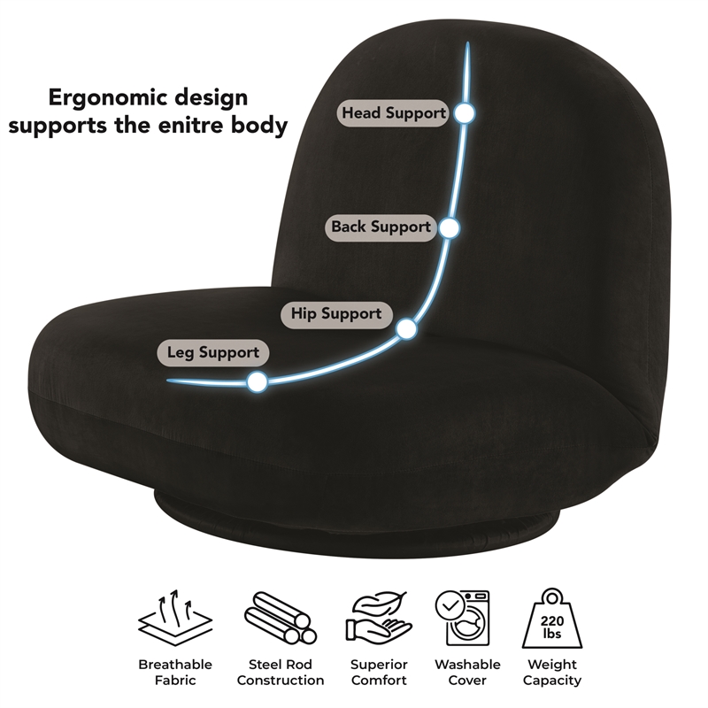 Posh Living Saeed Plush Recliner/Floor Chair Black